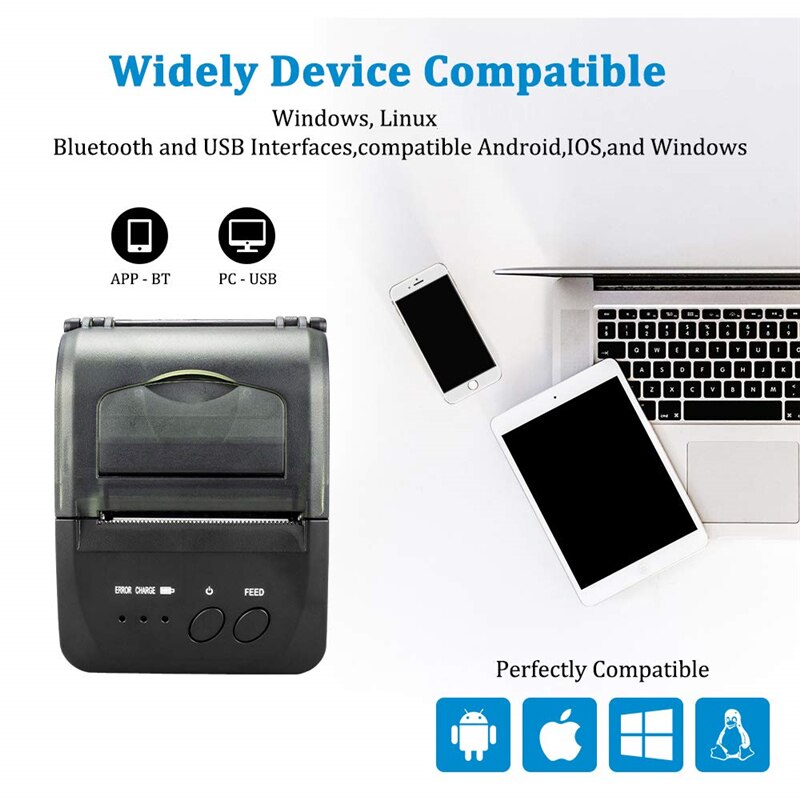 Mini imprimante de Ticket de reçu thermique sans fil d'imprimante de Bluetooth de poche pour la Machine de facture de téléphone portable 58mm pour le magasin de supermarché