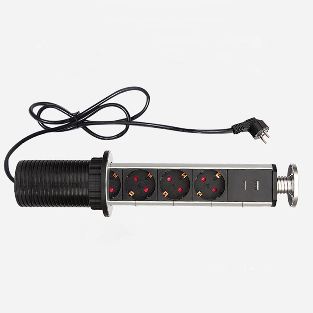 220V Dual USB 4 Port Socket Electric Wall Charger Dock Sockets Pop Up Wall Outlet Retractable Universal Wall Socket EU Plug