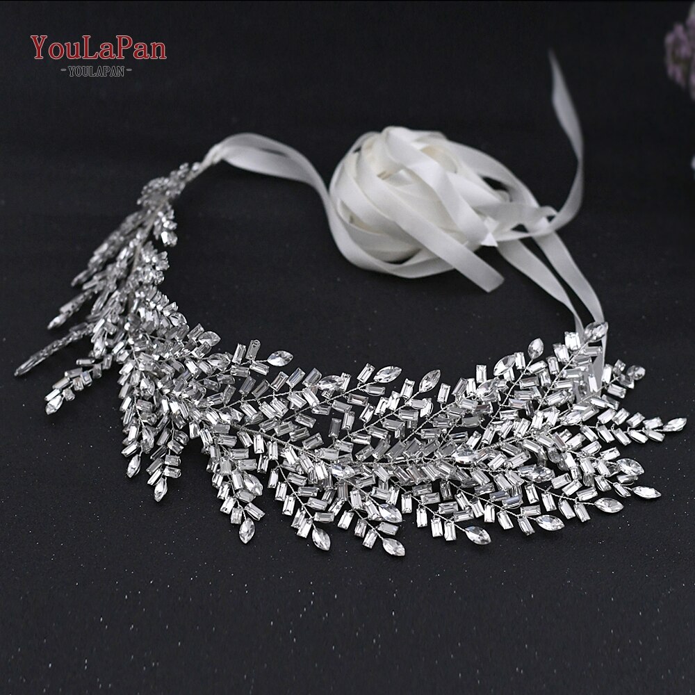YouLaPan SH312 Silver Diamond Wedding Belt Wedding Dress Belts with Rhinestones Belt Dress Sash Belt Bride Belt Jeweled Belt: Off-White ribbon