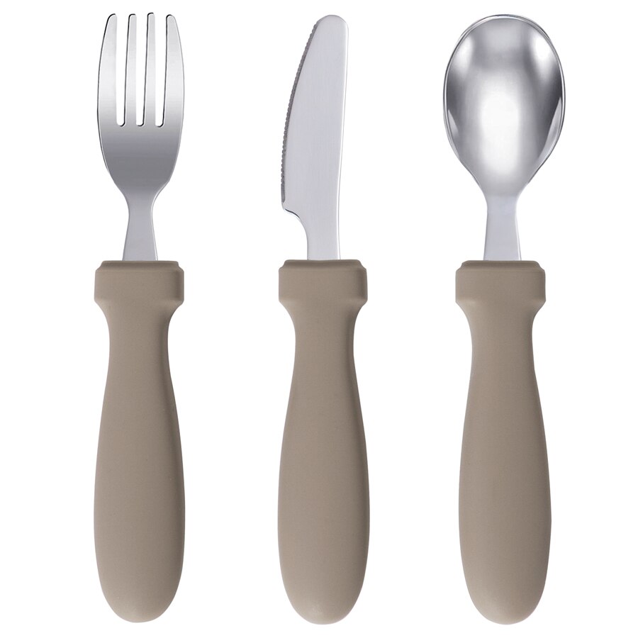 Nuovo impostato di forchette e coltelli per cucchiaio in acciaio inossidabile con manico in silicone per bambini