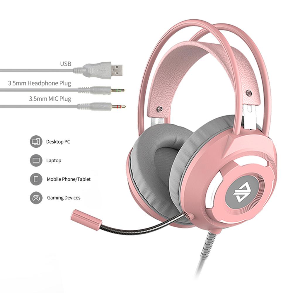 Roze Gaming Headset Ajazz AX120 Over-Ear Hoofdtelefoon Wired Game Koptelefoon Met Microfoon 7.1 Deep Bass Stereo Voor PS4 xbox Pc: Pink 3.5mm