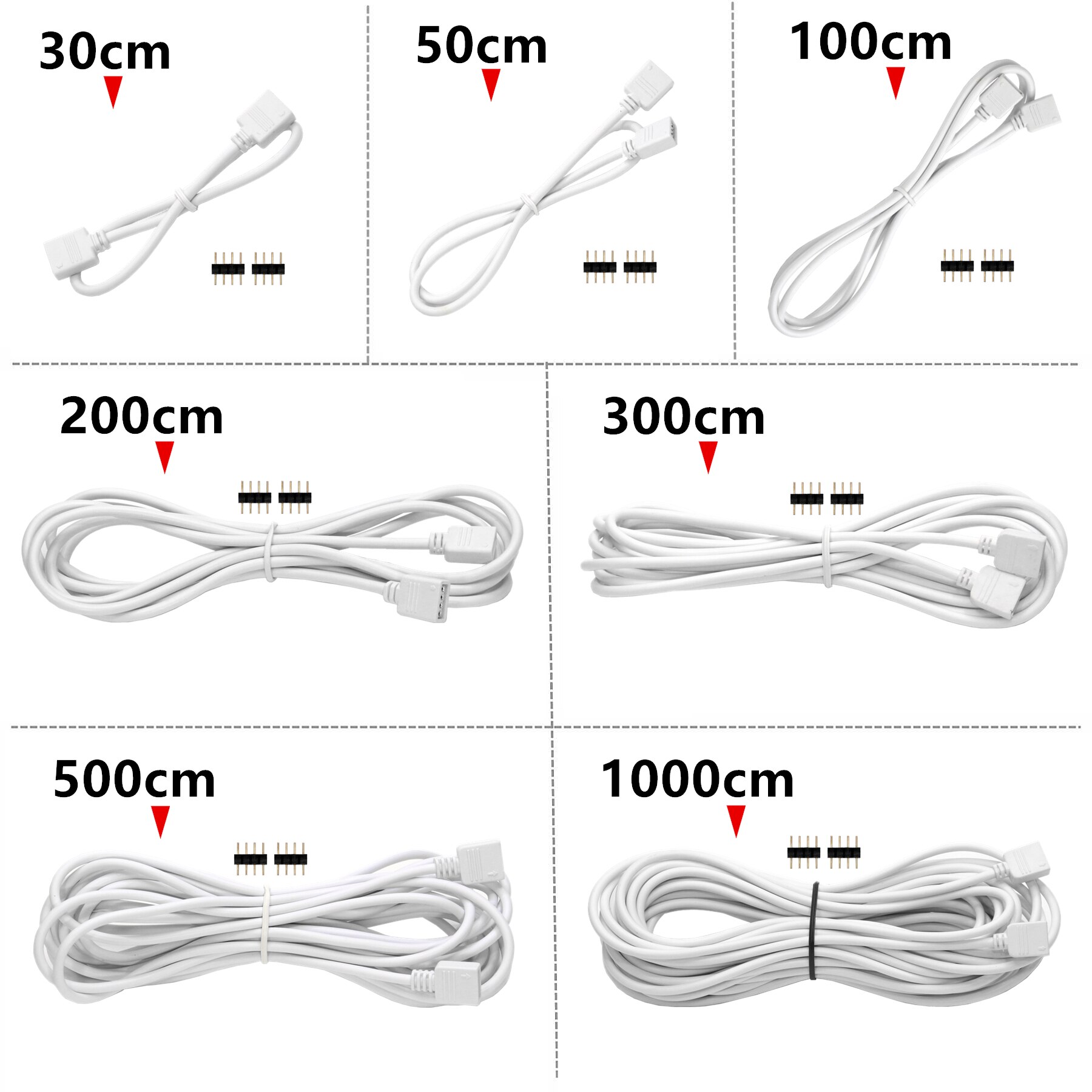 4 Pin Rgb Led Connector Extension Cable Cord Wire + 4pin Connectoren 1M 2M 5M Voor Smd 5050 3528 Rgb Led Strip Licht