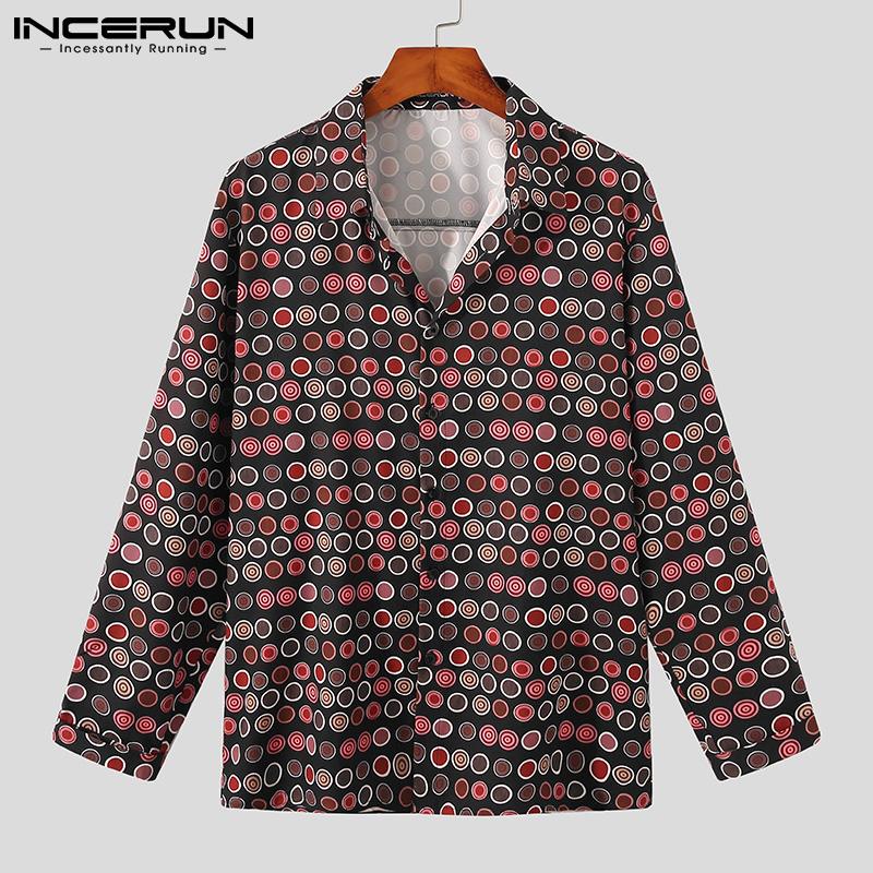 Men Shirt Polka Dot Print Turn Down Collar Long Sleeve Streetwear Casual Camisas Vintage Leisure Men Clothing INCERUN S-5XL