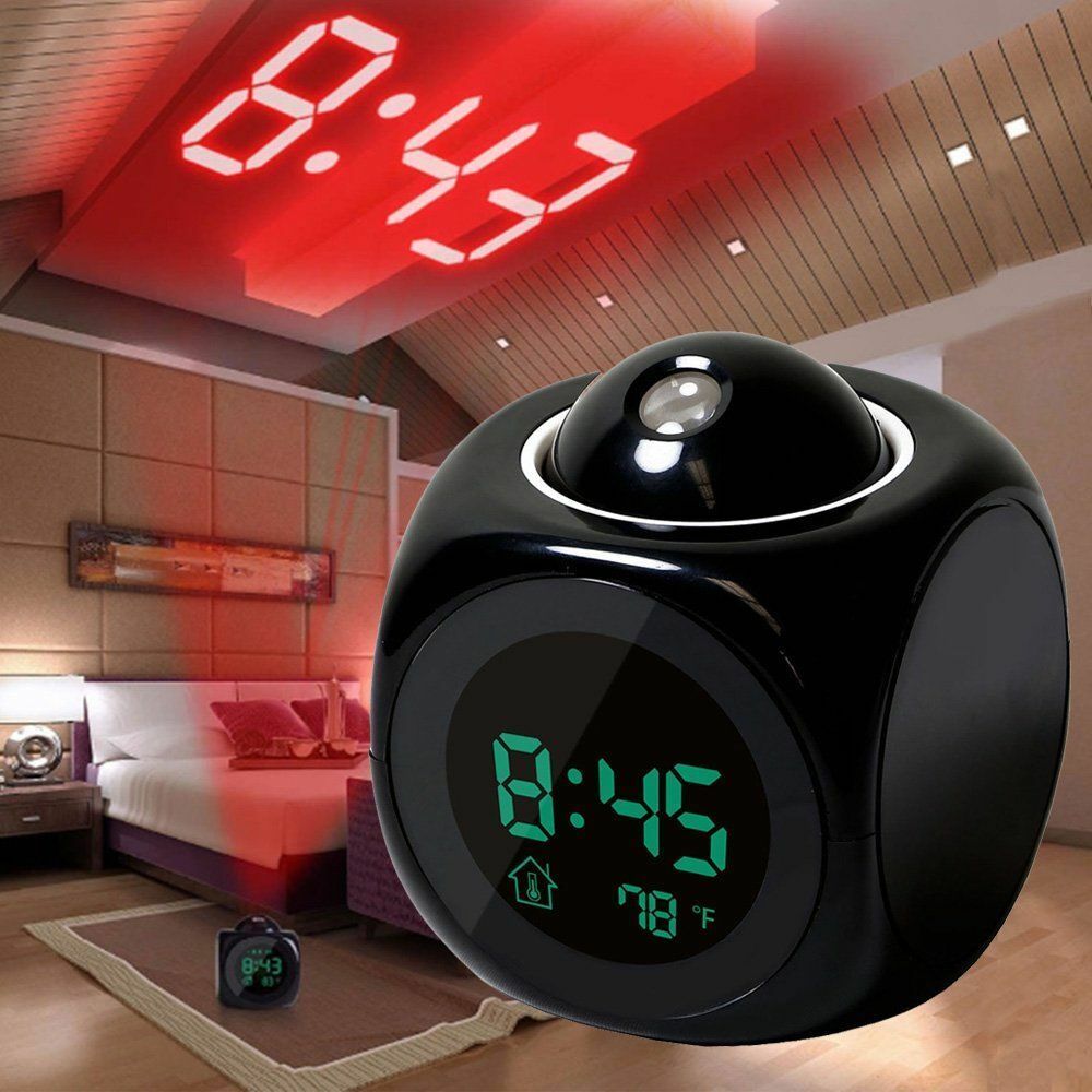 Led digital projeksjon lcd stemme snakkende vekkerklokke tid temperatur projektor vekkerklokke med tidsprojeksjon svart/hvitt