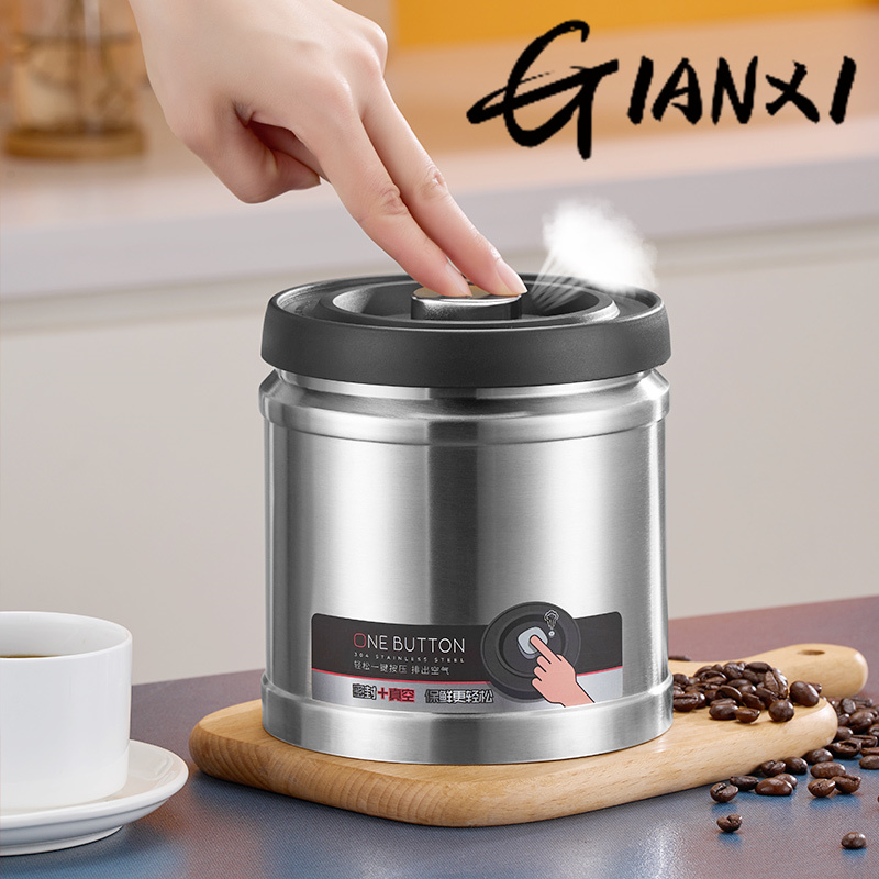 GIANXI Vacuum Sealed Jug Coffee Beans Stainless Steel Airtight Container Kitchen Food Grains Candy Keep Fresh Storage Jar