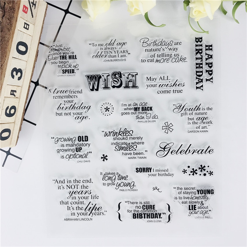 15*18 English Birthday Wishing Clear Stamps For Scrapbooking Bullet Journal Sentiment Stamp Photo Album Card Making 155