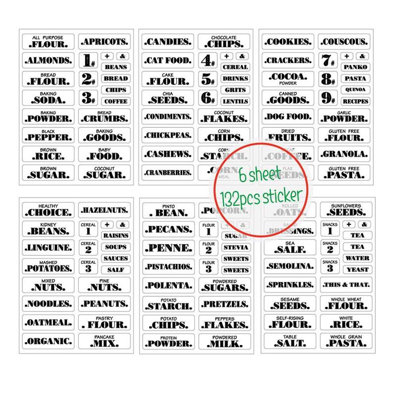 Etiquetas para tarros de cocina, contenedor de botellas, varias formas, Pegatinas transparentes para alimentos, caja de almacenamiento, de artículo, 132 hojas, 6/8 Uds.