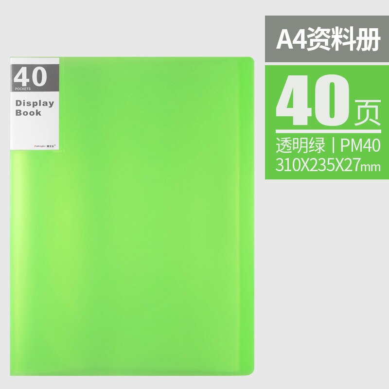 School Supplies A4 File Folder Booklet 10/20/30/40 Pockets Multifunctional Pocket Folder Office Stationery Document Organizer: 40pages green