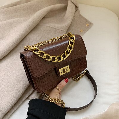 DORANMI Stein Muster Klappe Schulter Taschen Für Frauen Kette Riemen Crossbody-tasche Weibliche Leder Platz Messenger Bolso DJB948: brown