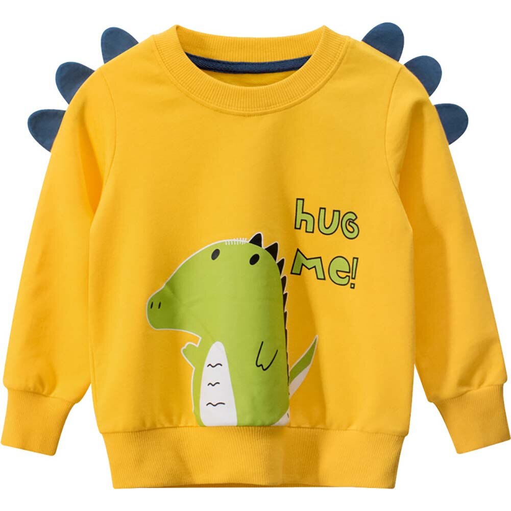 1-9y outono e inverno roupas da criança do bebê dos desenhos animados do menino dinossauro carta impressão camisola de manga comprida pullovers quentes t-shirts