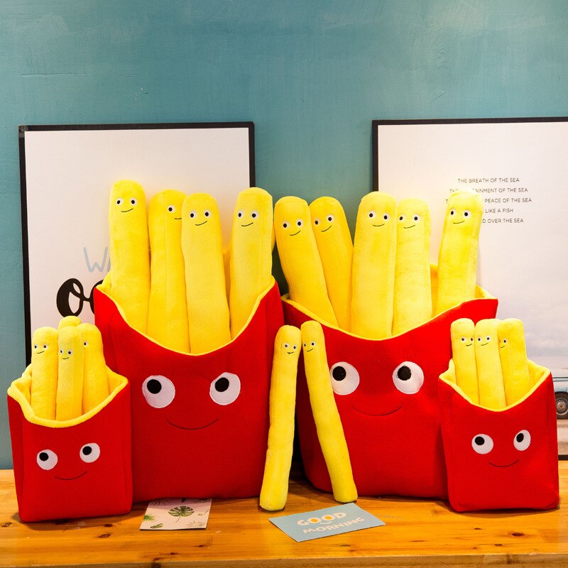 Juguetes de peluche con dibujos de patatas fritas para niños, relleno suave de felpa, almohada de abrazo, bolsa divertida de patatas fritas, creativos