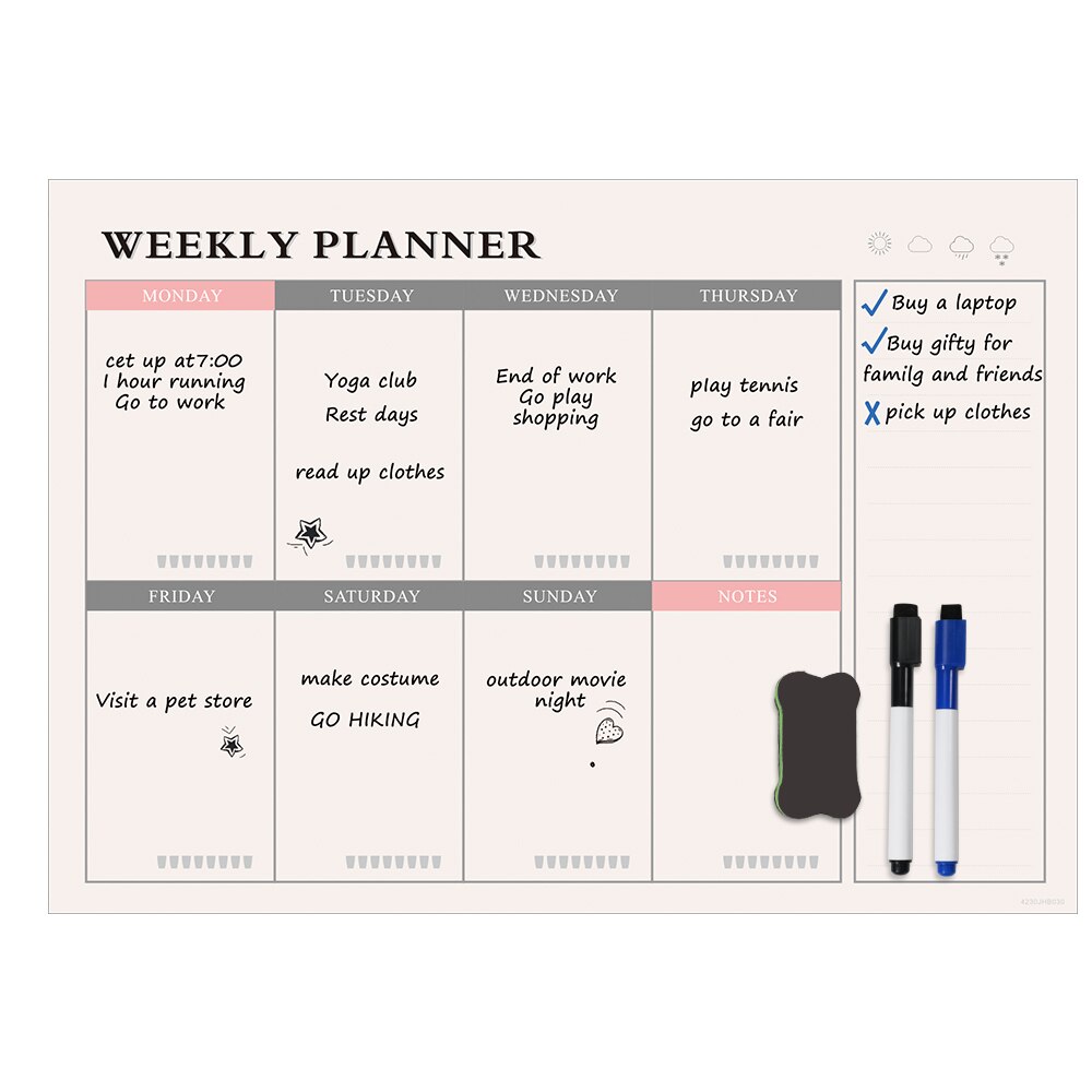Magnetic Weekly Daily Planner White Board for fridge organizer Dry Erase Calendar Family Menu Chore Chart Office To do list Memo: 4230JHB030CC00