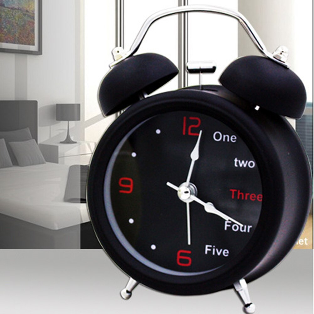Alarm Clock Retro Desktop Clock Round Metal Double Bell Table Clock Alarms Home Decoration Black