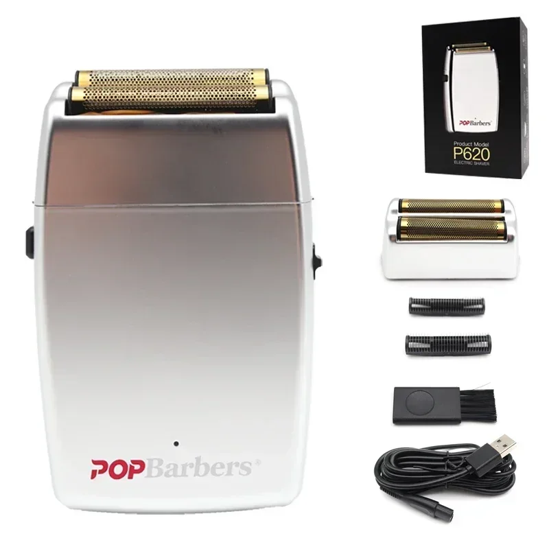 11000 RPM POP Barbers P620 Electric Men's Beard Trimmer Double Foil Shaver Electric Shaver USB Hair Cutting Machine: Beige