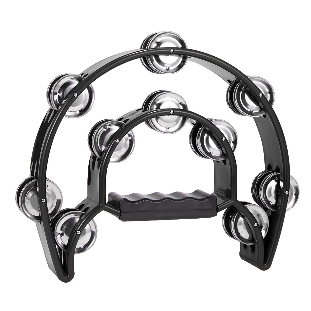 Pandereta de tambor de media luna, instrumentos musicales de percusión, campana de mano para , compacta, doble KTV, campanas, pandereta Orff: Negro