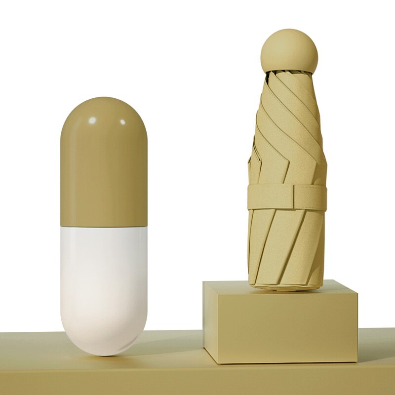 Cute Mini Compact Umbrella Girls Kid Small Plastic Capsule Umbrella Pocket Five Fold Guarda Chuva Parasol L: Dark Khaki