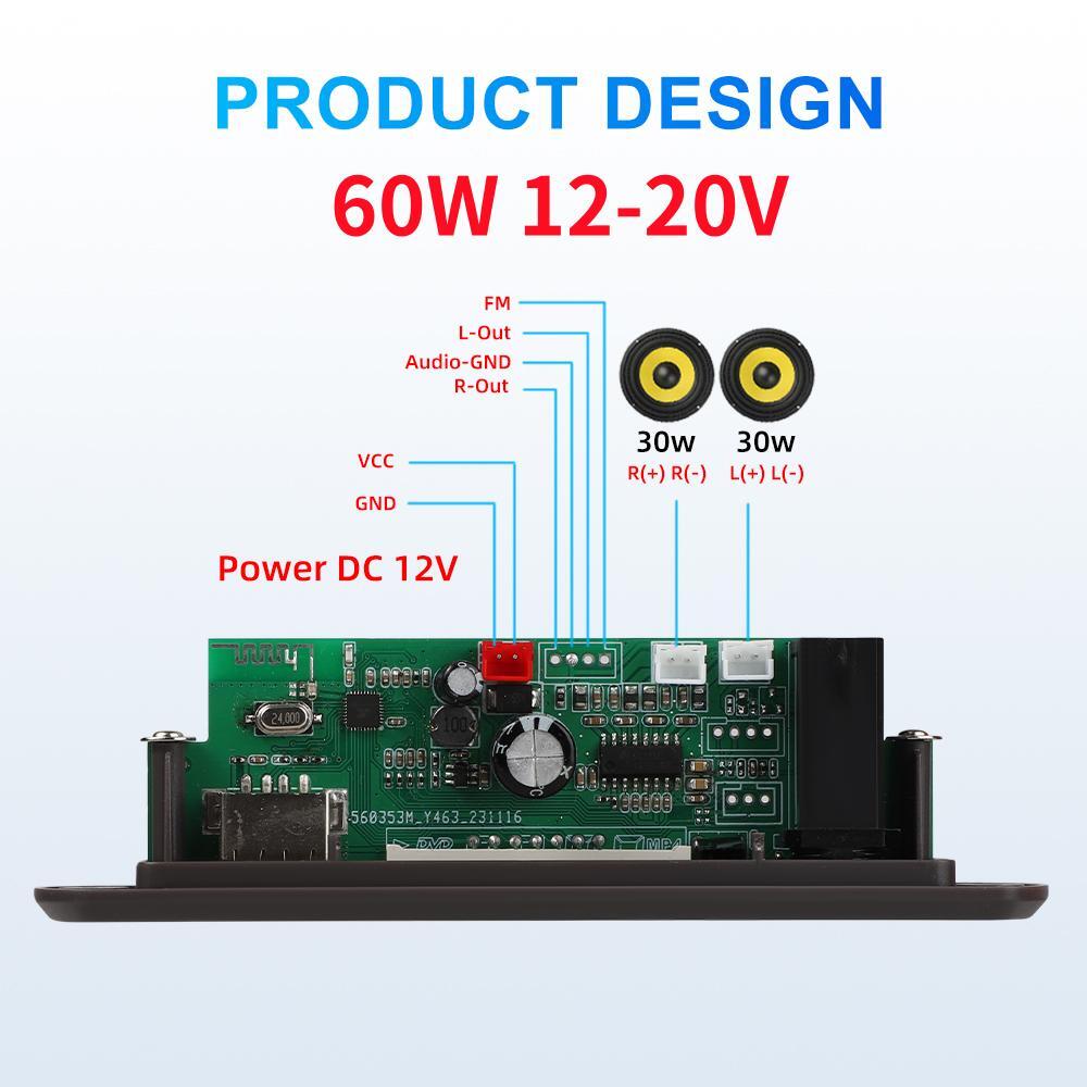 DC 12V Bluetooth 5,3 MP3 APE Decoder Board 30W 60W Verstärker 6,5mm Mikrofon Uhr Zeit Display USB TF FM AUX Auto Musik Player