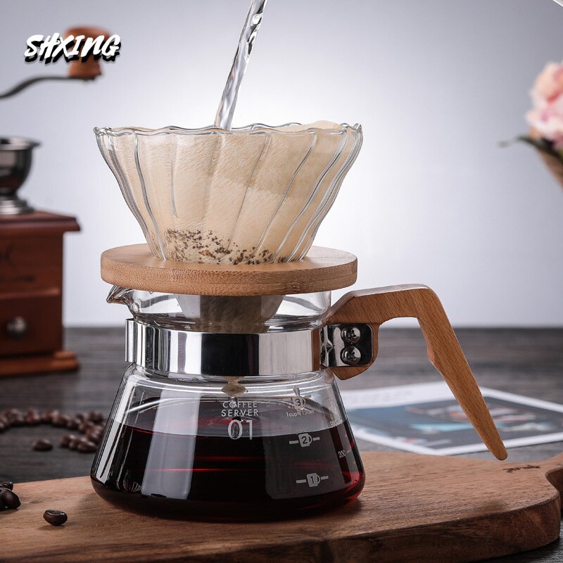 Shxing V60 Driedelige Set Giet Over Koffie Druppelaar Glas Server Koffie Pot Koffie Waterkoker Brouwer Barista Percolator Maker