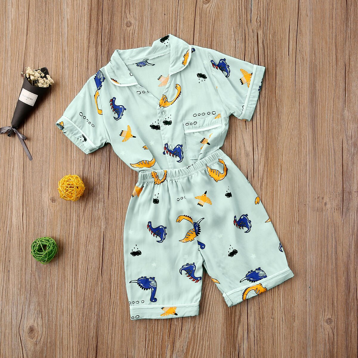 Aa Zomer Kids Jongens Pyjama Set Dinosaurus Print Korte Mouw Tops Shirt Shorts Nachtkleding Nachtkleding Katoenen Kleding Pak