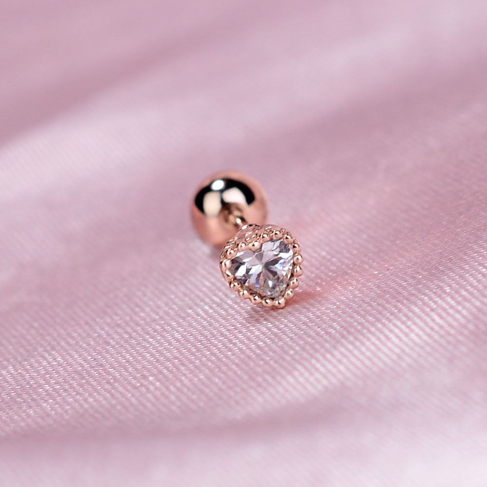1 Pza lindo minimalista Mini pendiente con forma de corazón brillante cristal colorido CZ tornillo trasero pequeño cartílago Piercing pendiente joyería: Con recubrimiento de titanio