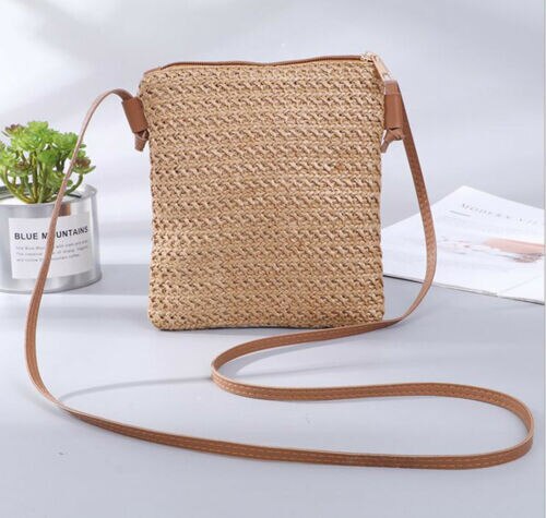 Mode Handtassen Dames Zomer Stro Rotan Schoudertassen Hand-Geweven Strand Crossbody Kleine Flap Messenger Bags: B