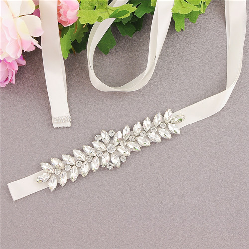 ZMS69 Luxe Bruiloft Riemen Bruids Kralen Riem Strass Sash Trouwjurk Bruid Accessoires Zilveren Diamant Bruidsmeisje Riemen: off-white