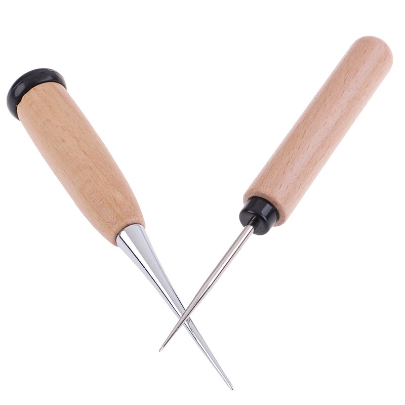 1PC Leather Craft Awl Tool Hole Maker Wooden Handle Sewing Stitching Punching