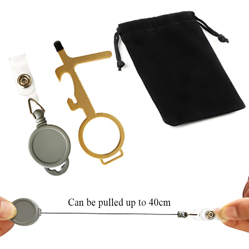 No Touch Door Opener With Telescopic Rope Zinc Alloy Keychain Key Unbuckle Hand Protection EDC Open Door Key Bottle Opener