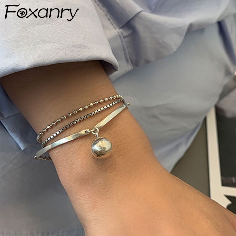 Foxanry 925 Sterling Zilveren Armband Voor Vrouwen Trendy Punk Vintage Koppels Creatieve Drie-Layer Chain Sieraden Verjaardagscadeaus