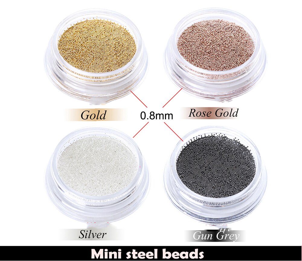 1Box Steel Balls Mini Metal Beads 6 Size s 1 Box Steel ball bead, 3D metal micro beads / no hole beads/ ball beads/ nail JK7676