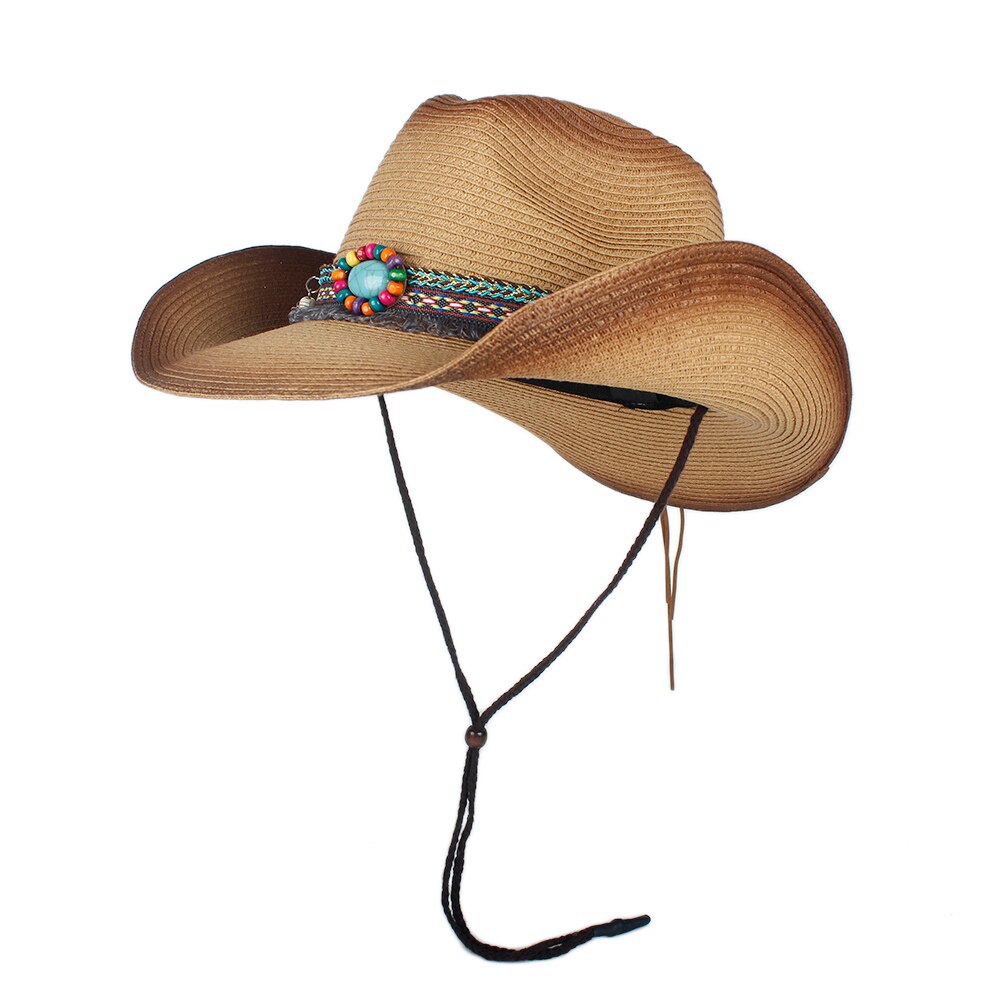 Chapeau de Cowboy occidental pour femmes, paille d&#39;été, style bohème, pour plage, Cowboy Jazz, taille 57-59CM