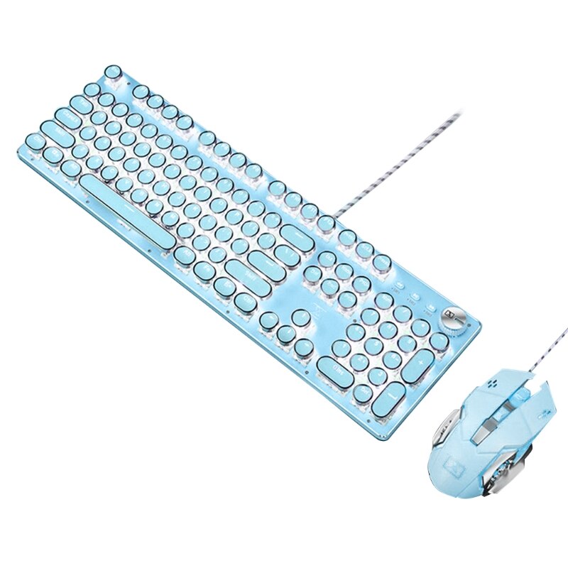 Retro Punk Mechanical Lipstick Metal Keyboard Mouse Set Round Key for Laptop Desktop Computer Keyboard Accessories: b