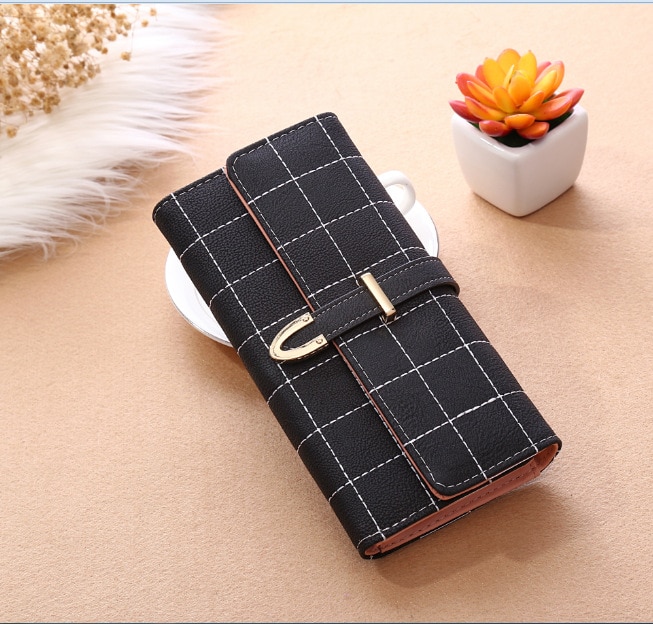Carteras de mujer largas con tartán PU cuero Hasp monedero tarjeta del bolso del teléfono soportes cartera femenina para chicas señoras