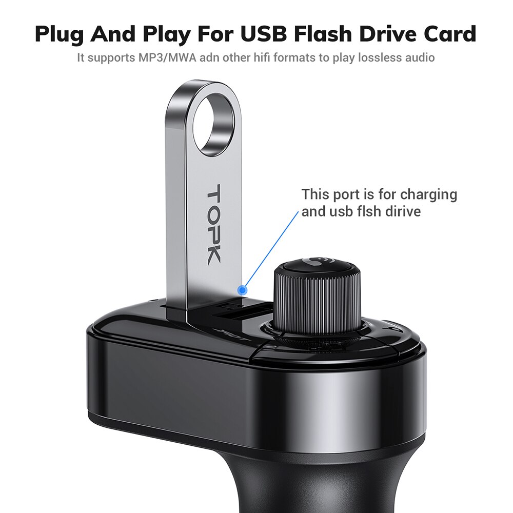 Topk 4.1A Dual Usb Car Charger Fm-zender Bluetooth Car Audio MP3 Speler Fast Charger Auto Mobiele Telefoon Oplader Voor iphone