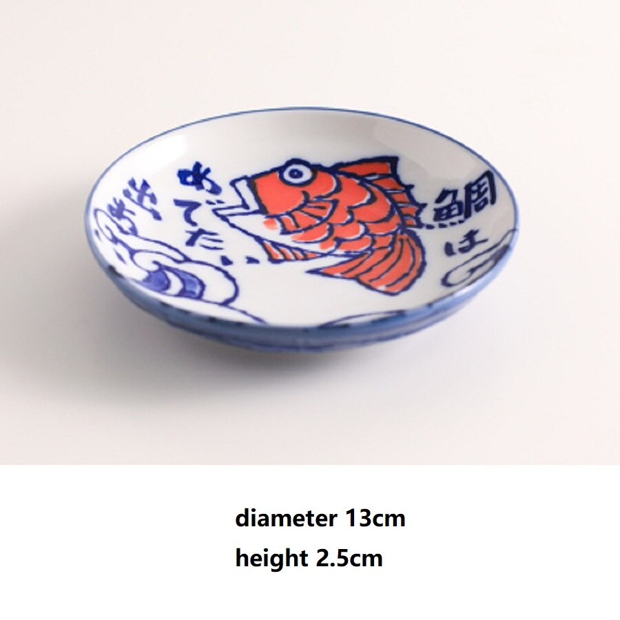 1 pc japansk skålplade keramisk skål underglasur fiskemønstret udsøgt husstand lavet i japan: Diameter 13cm