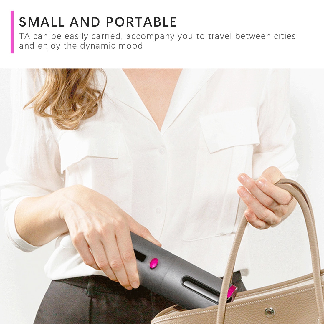 Cordless Auto Rotating Ceramic Hair Curler USB Rechargeable Curling Iron LED Display Temperature Adjustable Hair Straightener