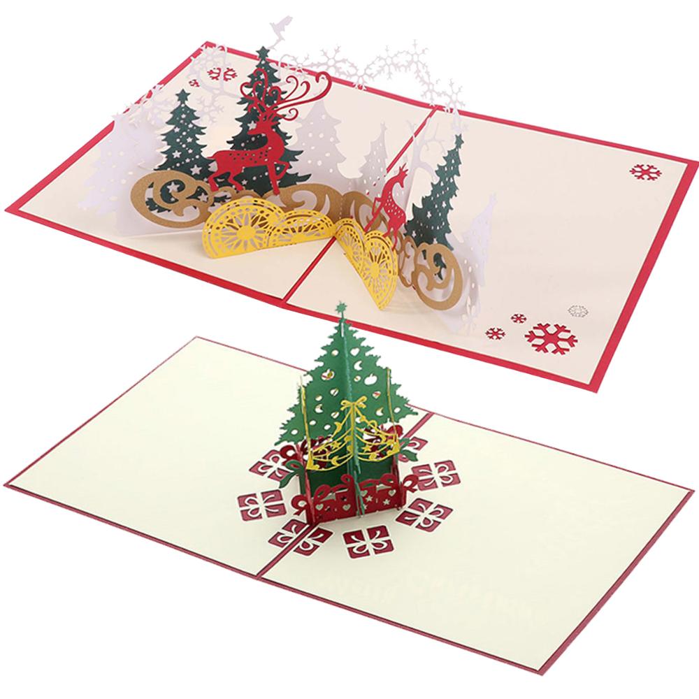 2pcs Santa Cards Christmas Greeting Cards 3D Pop Up Party Invitations Year Greeting Card Anniversary Postcard