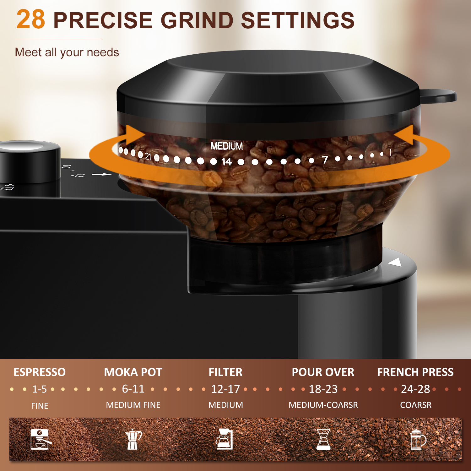 Elektrische braammolen Koffiemolen Automatisch koffiebonen malen met 28 maalinstellingen voor espresso French Press Drip 2-12 Cup