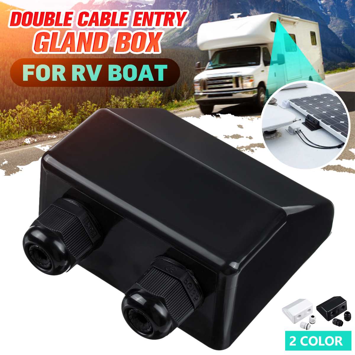 2pcs Waterproof UV-resistant 1 2 Hole Wire Cable Entry Gland Box Solar Panel Cable Connector Box For RV Caravan Motorhome Boat