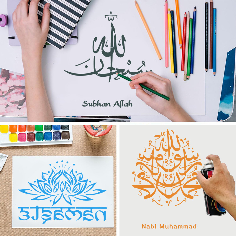 Pochoirs à écriture arabe islamique 29x21cm, bricolage, peinture murale, Scrapbook, gaufrage, Album, modèle de carte en papier, décor du Ramadan Eid Mubarak