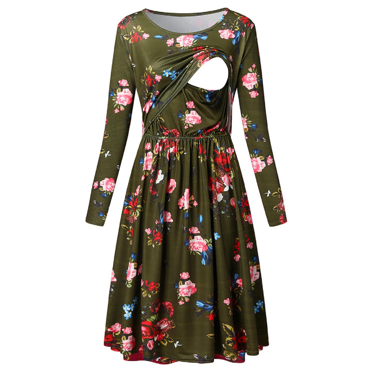 Stijl Voor De Herfst En Winter Verpleging Kleding Vrouwen Lange Mouwen Ronde Hals Elastische Multi-Functie moederschap Jurk