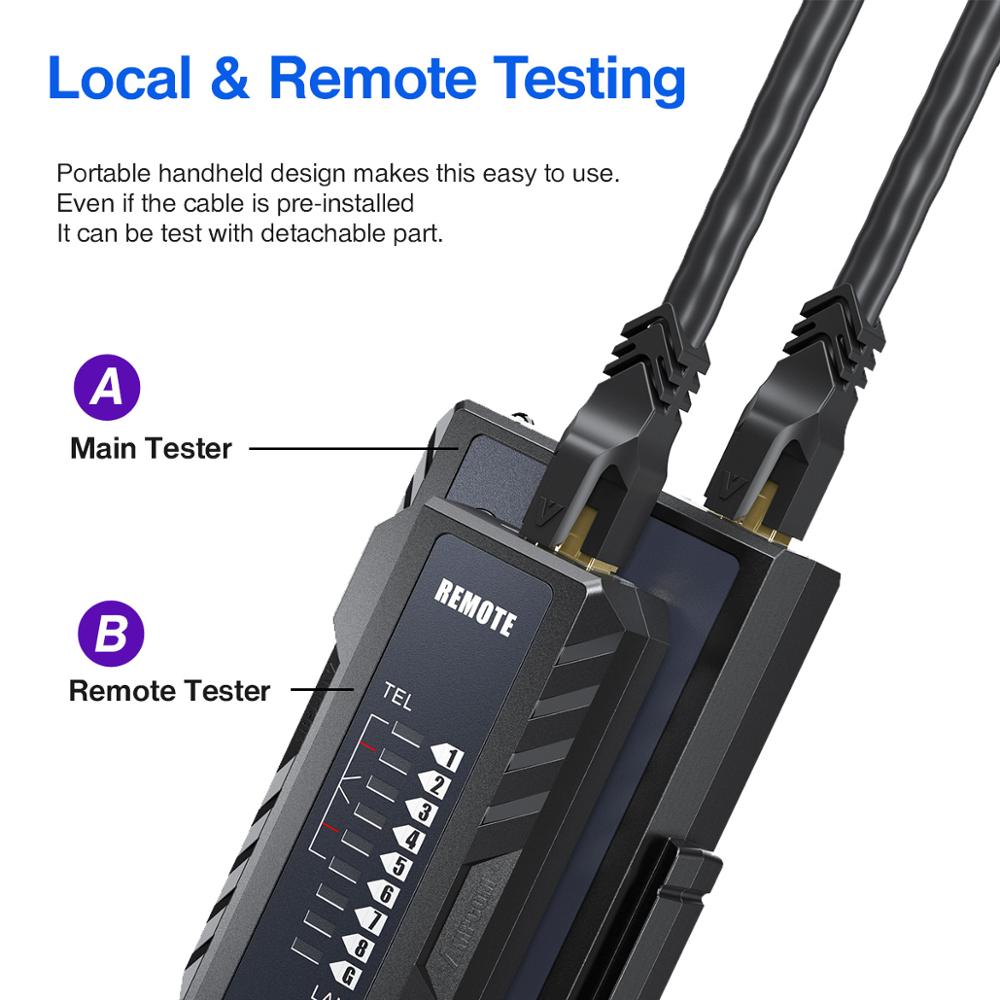 Ampcom netværkskabel tester, lan telefon ledning tester værktøj netværksværktøj ethernet reparation til  rj45/rj11/rj12/ kat 5/ kat 6/ kat 7/ kat 8