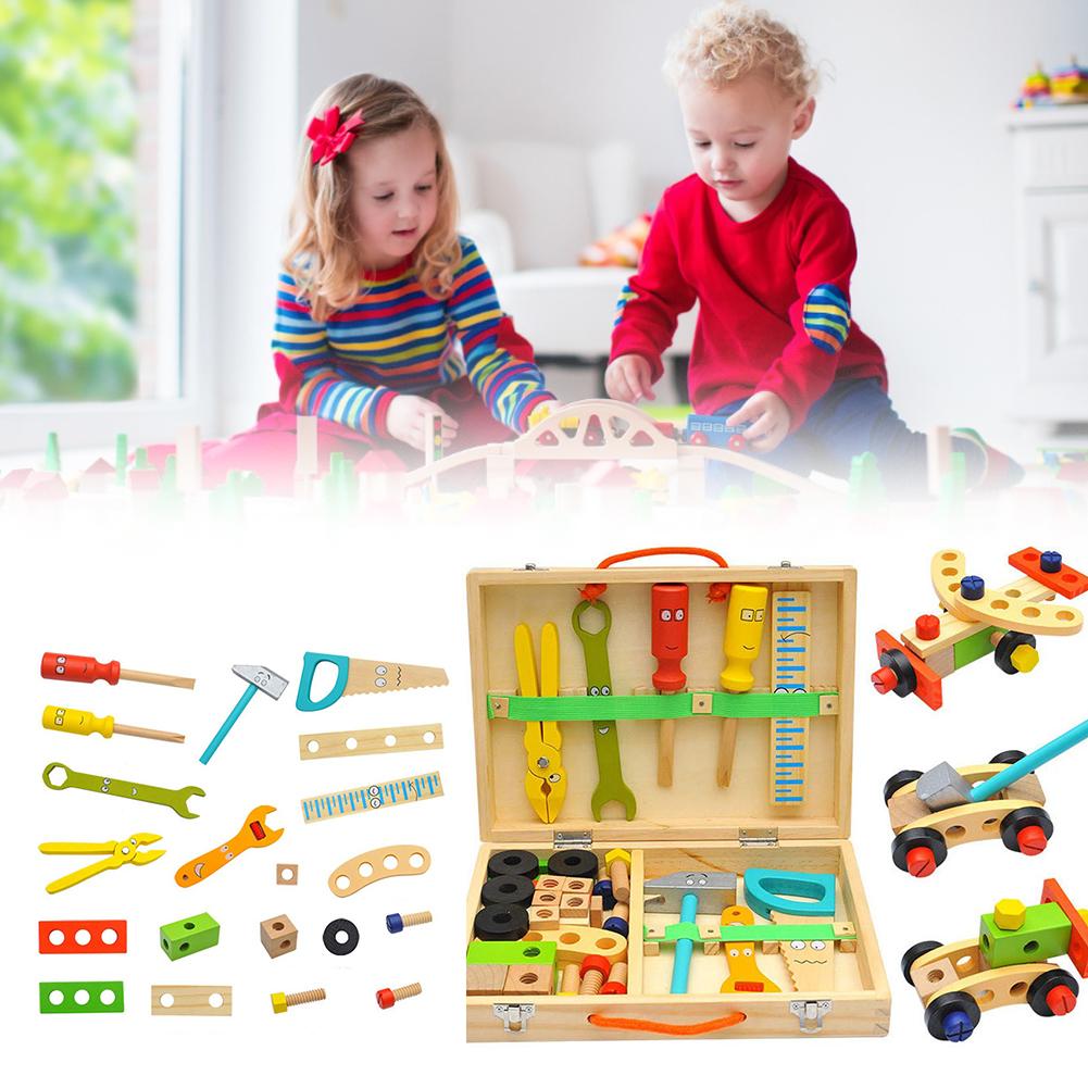 Kids Baby Hout Reparatie Set Tool Multifunctionele Speelgoed Draagbare Reparatie Tool Box Cartoon Jongen Educatief Speelgoed Voor Jongen Puzzel Speelgoed