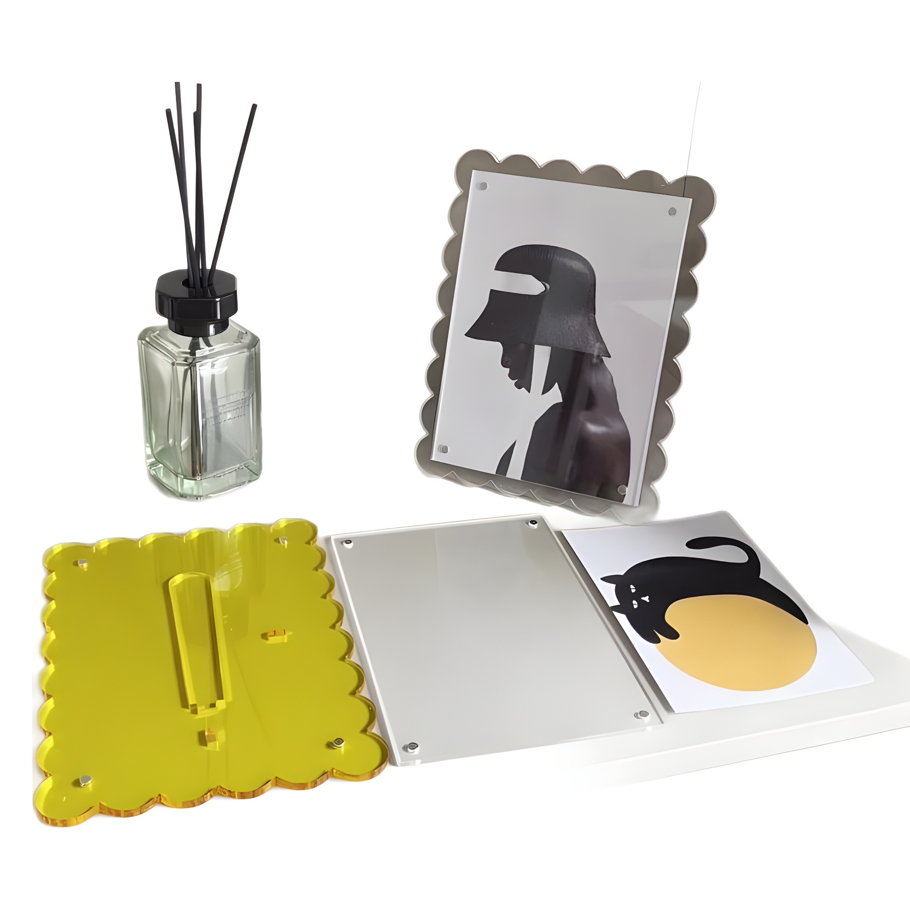 Marco de acrílico festoneado para decoración de escritorio, marco de fotos moderno de color neón magnético para mesa, hogar y oficina