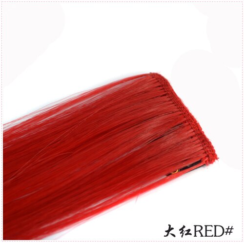 LIHUI-extensiones de cabello sintético para mujer, mechones de pelo largo y liso, con Clip, para resaltar, Color arcoíris, Color rosa: RED