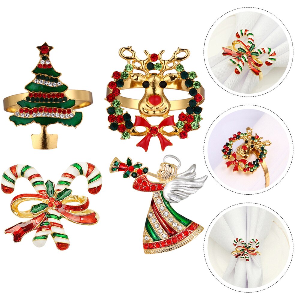 4 Anneaux De Serviette En Forme De Casse-noisette Doré - Décoration De Table De Noël - Alliage Métal - 7