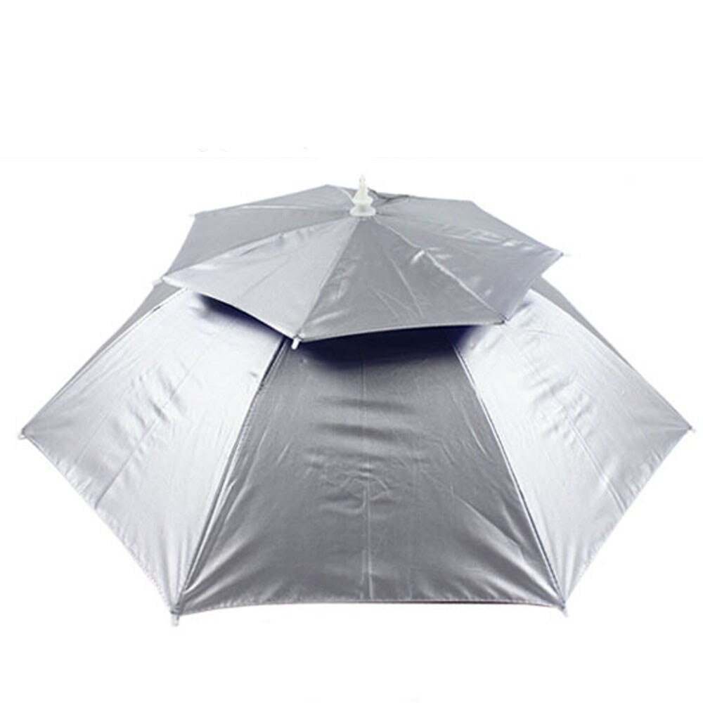 Headwear Cap Outdoor Foldable Double Umbrella Hat Sun Rain Cap Camping Fishing Caps Sunscreen Shade Umbrella Fishing Tackle: Silver