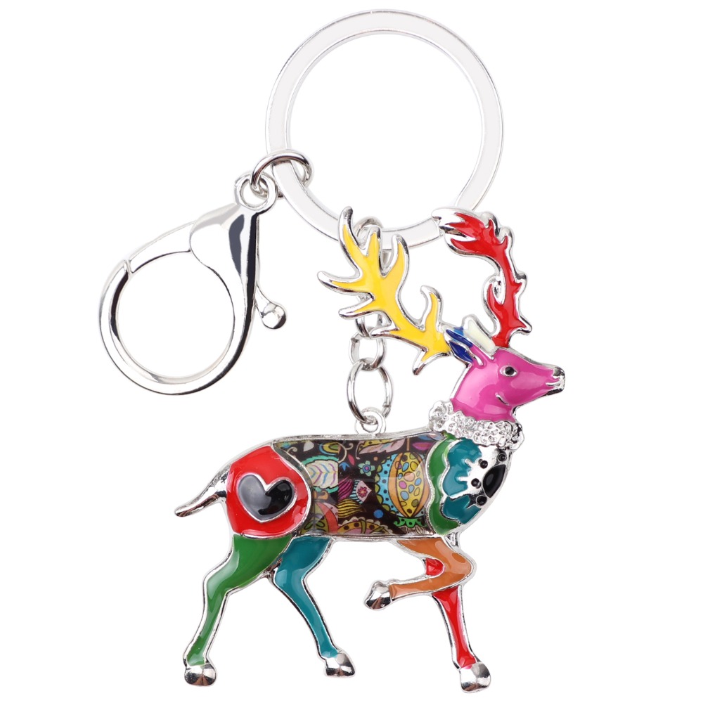 WEVENI Enamel Metal Reindeer Deer Key Chain Key Ring Bijoux Charm Keychain Animal Jewelry For Women Christmas