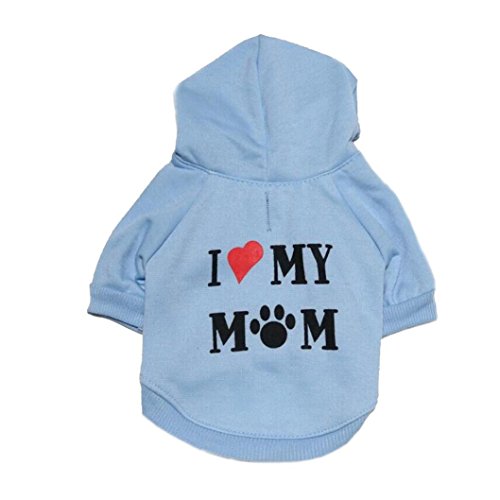 dog sweatshirt Cat and dog clothes jacket small dog hoodies Love My Mom print shirt Matador sweater pet supplies: blue / XL