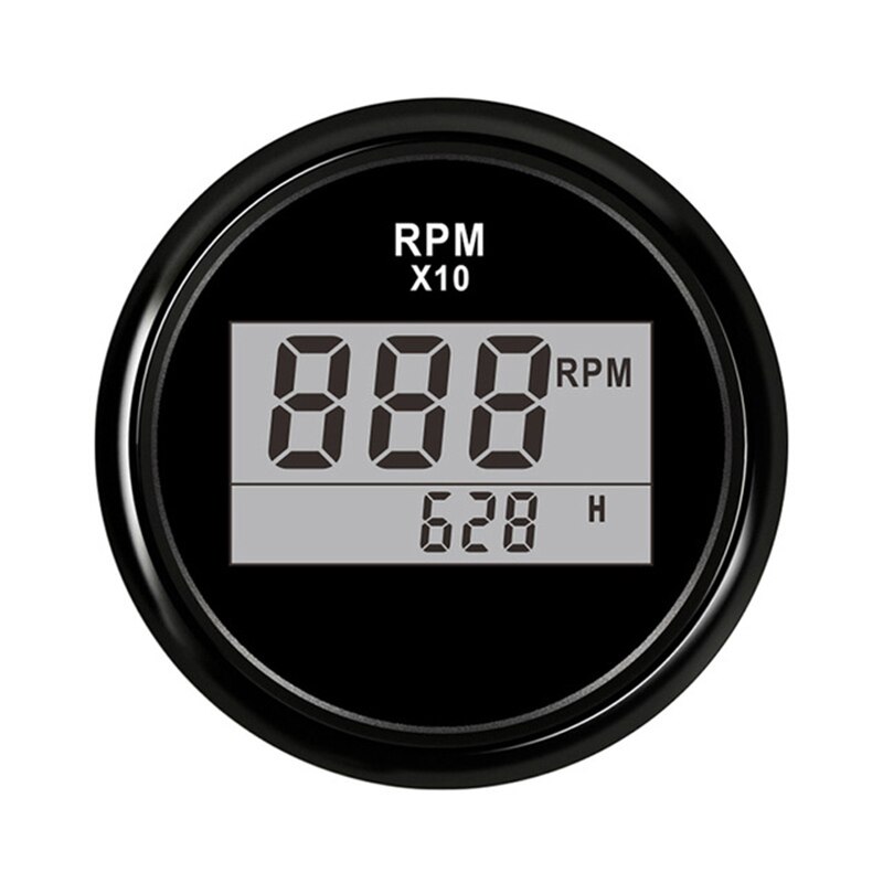 52mm digitala varvräknare 0-9990 rpm motor timmätare lcd-mätare med röd bakgrundsbelysning 9-32v passar för båt bil lastbil motorcykel: Bn